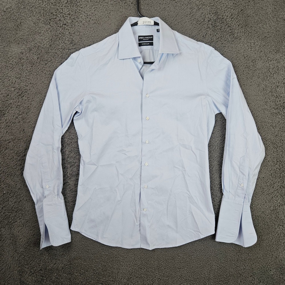 Spier & Mackay Extra Slim Fit Dress Shirt 15 33 Light Blue Handmade